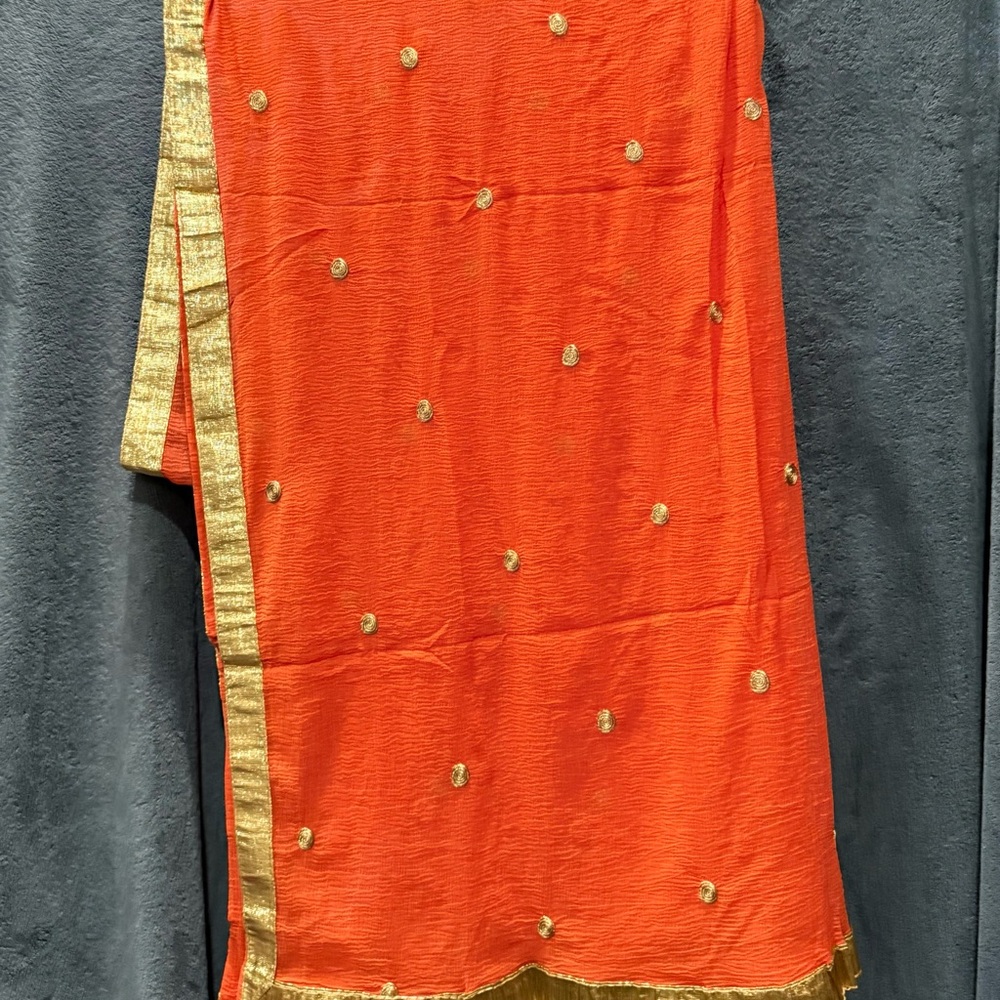 Elegant Orange and Gold Saree